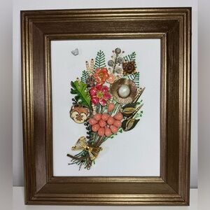 Vintage Framed Jewelry Bouquet Art – Brooch Floral Collage